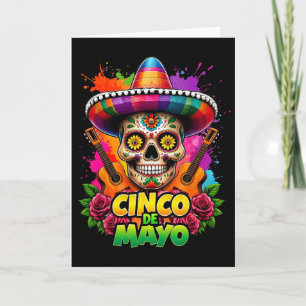 Cinco De Mayo Skeleton Skull Sombreros Guitar Mexi Card