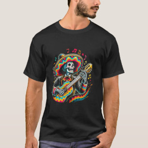 Cinco De Mayo Skeleton Skull Sombreros Guitar T-Shirt