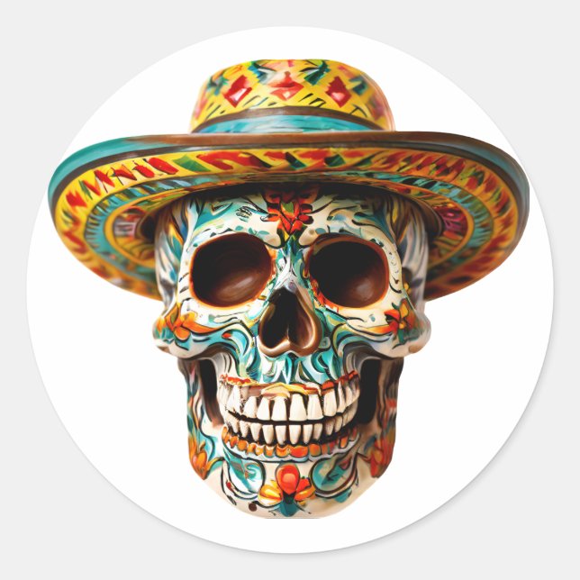 Cinco de mayo skull wearing round classic sticker (Front)