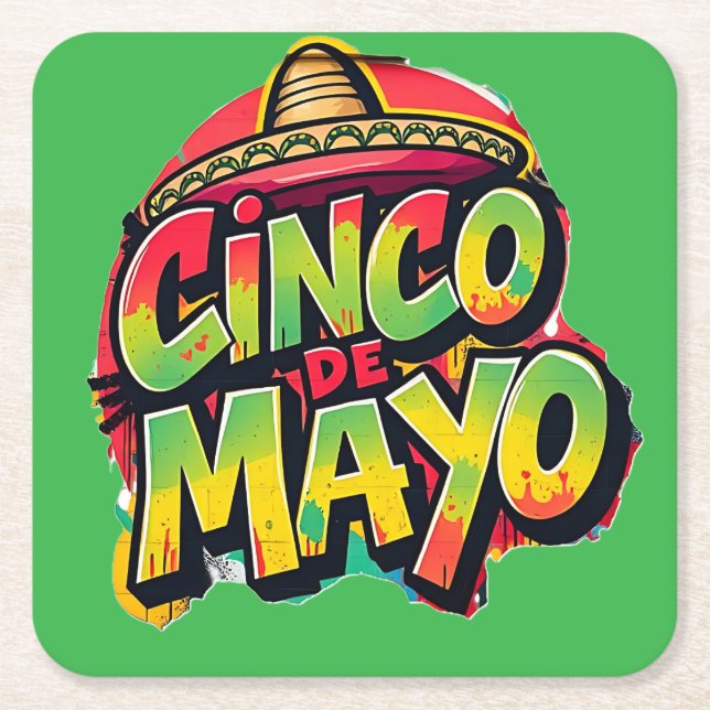 Cinco De Mayo Square Paper Coaster (Front)