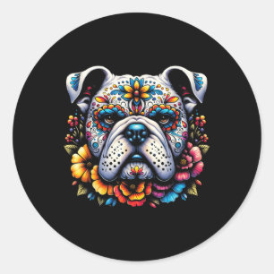 Cinco De Mayo Sugar Skull Flower Bulldog Classic Round Sticker