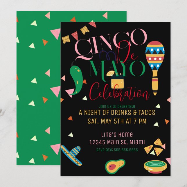 Cinco De Mayo Taco Party Colourful Celebration B Invitation (Front/Back)