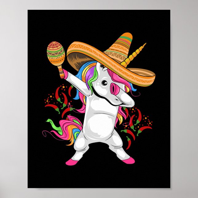 Cinco De Mayo Unicorn Mexico Sombrero Hat Costume Poster (Front)