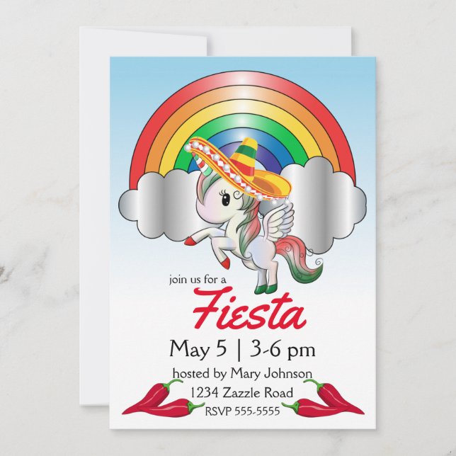 Cinco de Mayo Unicorn Pegasus Invitation (Front)