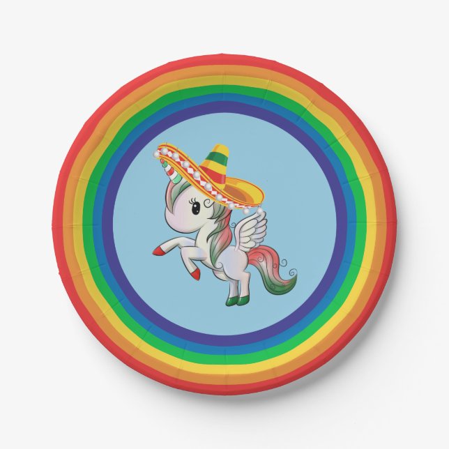 Cinco de Mayo Unicorn Pegasus Rainbow Paper Plate (Front)