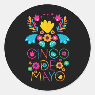 Cinco De Mayo With Guitar Flowers Sombrero Maracas Classic Round Sticker