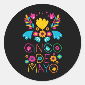 Cinco De Mayo With Guitar Flowers Sombrero Maracas Classic Round Sticker