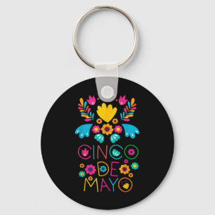 Cinco De Mayo With Guitar Flowers Sombrero Maracas Key Ring
