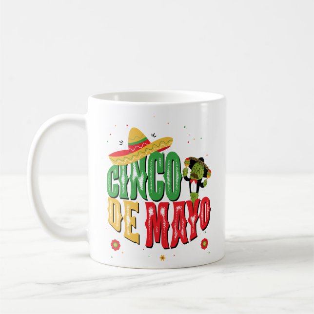 Cinco De Mayo With Hat Cactus Funny Cinco De Mayo Coffee Mug (Left)