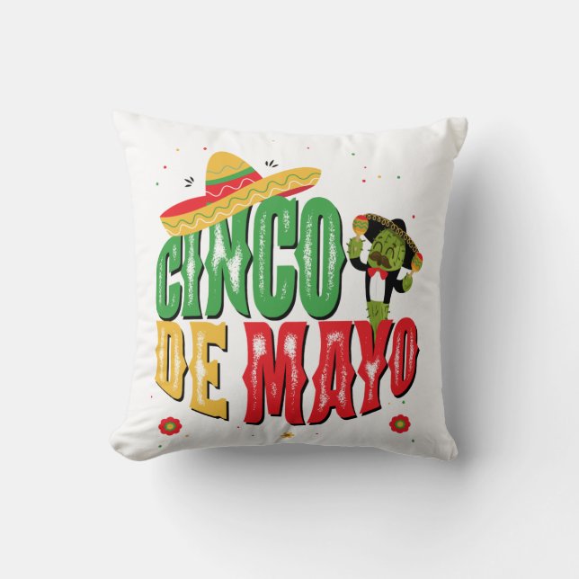 Cinco De Mayo With Hat Cactus Funny Cinco De Mayo Cushion (Front)