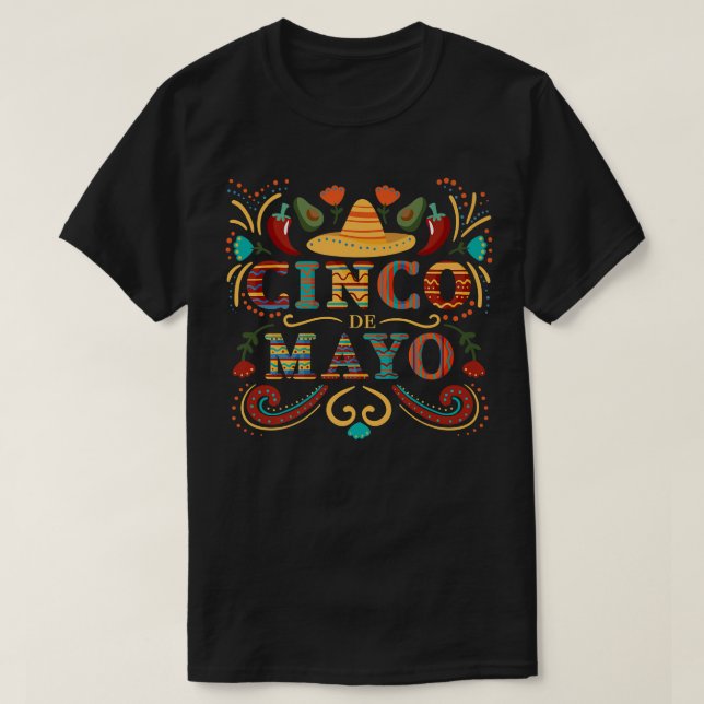 Cinco De Mayo with Sombrero, Chilli, Meico Tacos a T-Shirt (Design Front)
