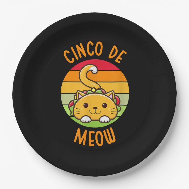Cinco De Meow Cinco De Mayo Funny Tacos Cat Lover Paper Plate (Front)