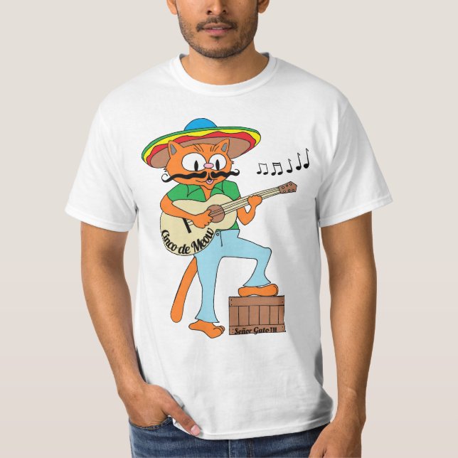 "Cinco de Meow" Cinco de Mayo Mexican Cartoon Cat T-Shirt (Front)