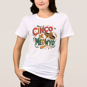 Cinco De Meow Funny Cat Sombrero Fiesta Humour Cat Tri-Blend Shirt