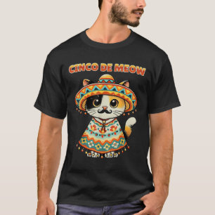 Cinco De Meow Funny Cat Sombrero Fiesta Humour T-Shirt