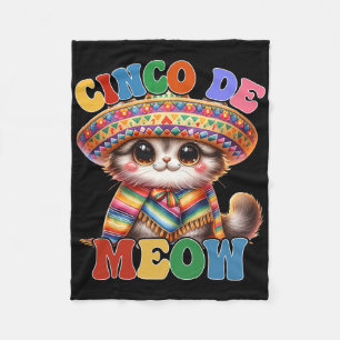 Cinco De Meow Funny Cute Cat With Sombrero Cinco D Fleece Blanket