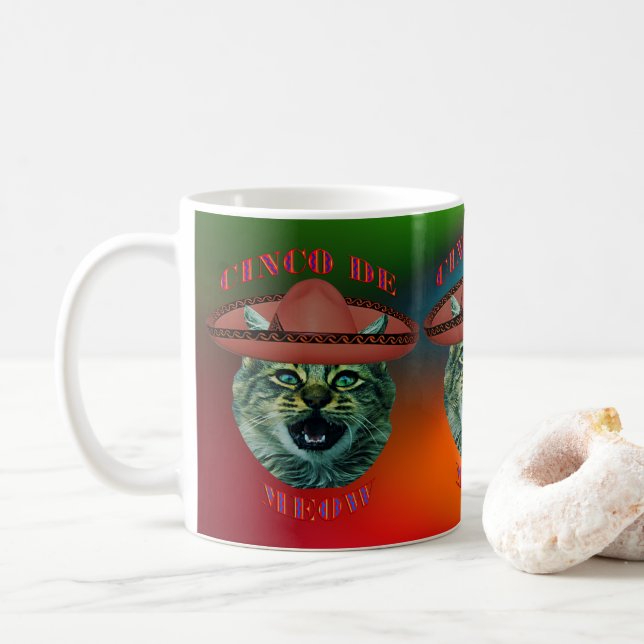 Cinco De Meow Grey Cat Cinco De Mayo Mexico Coffee Mug (With Donut)