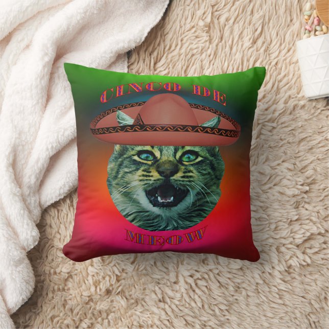 Cinco De Meow Grey Cat Cinco De Mayo Mexico Cushion (Blanket)