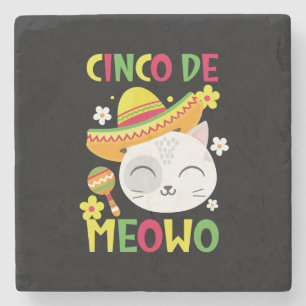 Cinco De Meowo, Colourful and playful Mexican cat Stone Coaster