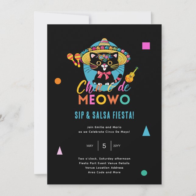 Cinco De Meowo Fun Fiesta Cat Mayo Party Invitation (Front)