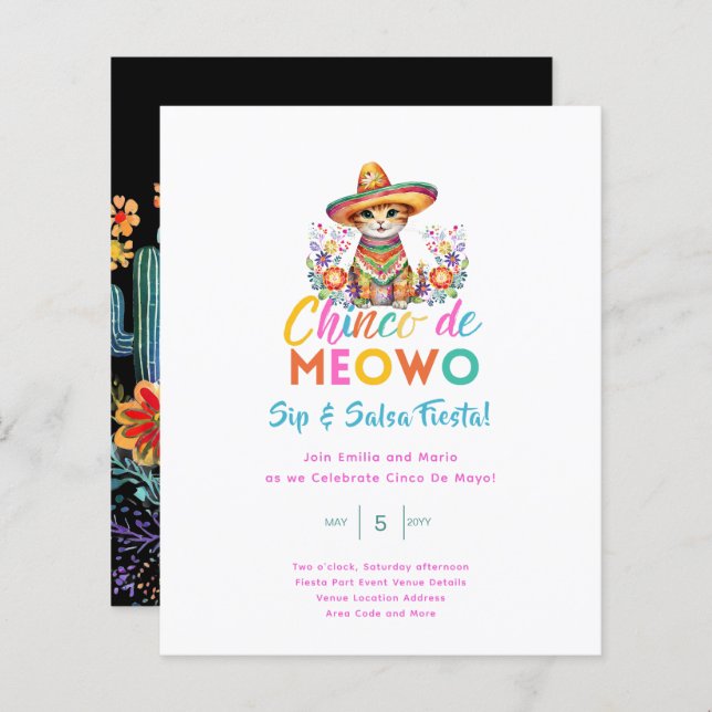 Cinco De Meowo Sip and Salsa Funny Fiesta Cat (Front/Back)