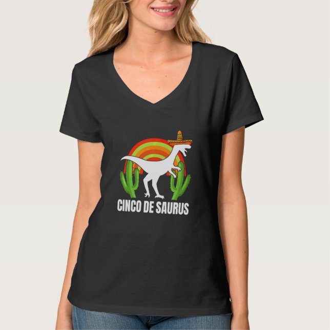 Cinco De Saurus Dinosaur Cinco De Mayo Sombrero T-Shirt (Front)