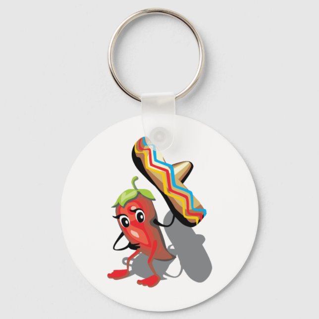 CincoDeMayo-050 RED HOT CHILI PEPPER SOMBRERO HAT  Key Ring (Front)