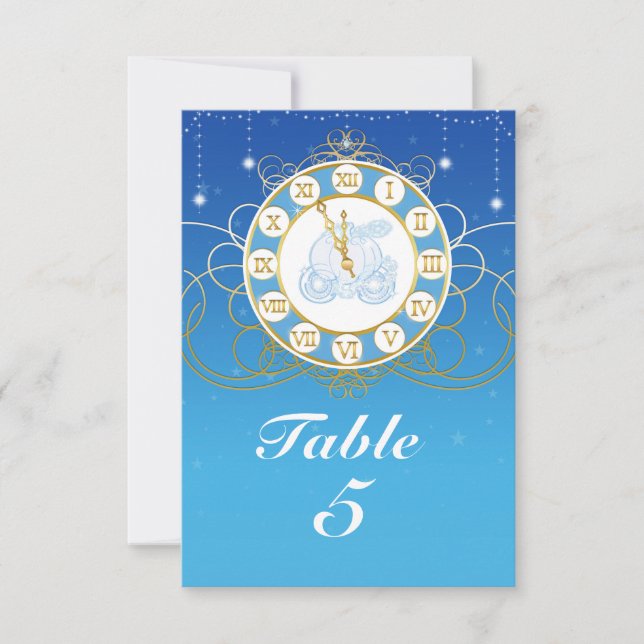 Cinderella Almost Midnight Blue Table Number Card (Front)