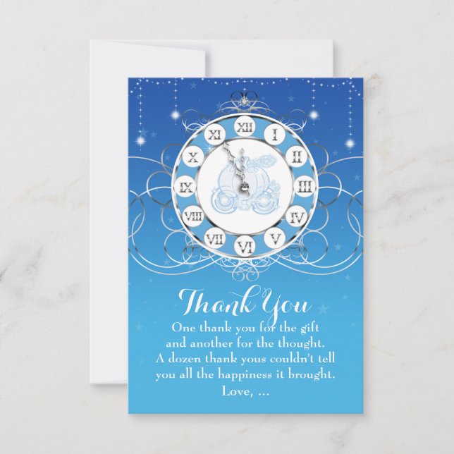 Cinderella Almost Midnight Silver & Blue Thank You (Front)