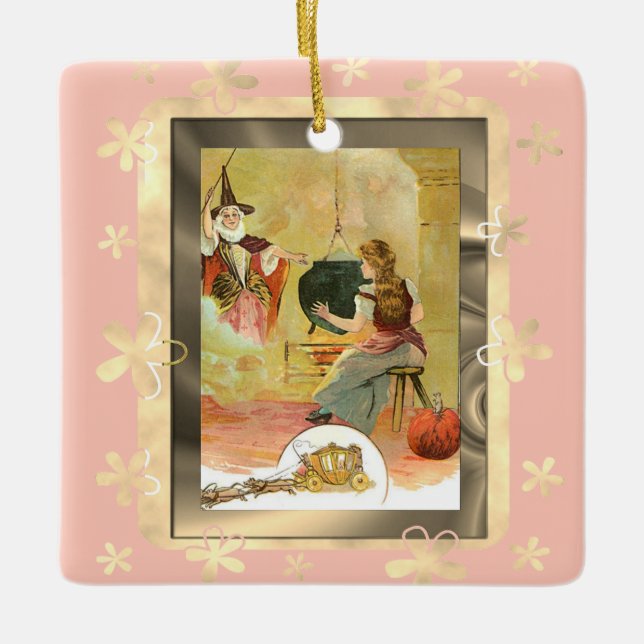 Cinderella And Her Fairy God Mother Ceramic Ornament (Front)