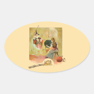 Cinderella And Her Fairy God Mother  Oval Sticker