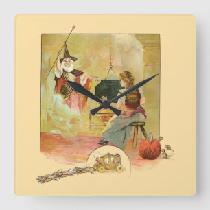 Cinderella And Her Fairy God Mother Square Wall Clock