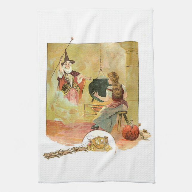 Cinderella And Her Fairy God Mother Tea Towel (Vertical)