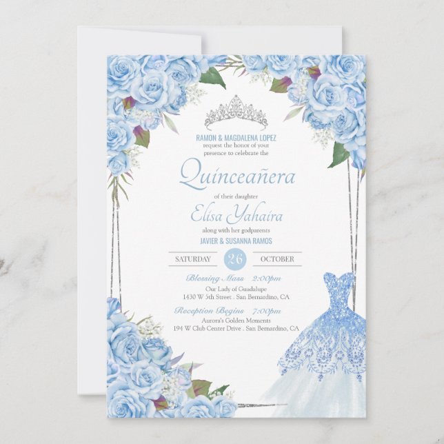 Cinderella Baby Blue Glamourous Quinceanera Invitation (Front)