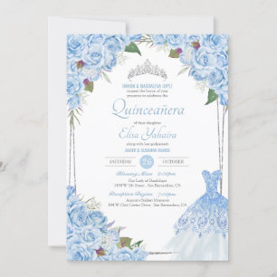 Cinderella Baby Blue Glamourous Quinceanera Invitation