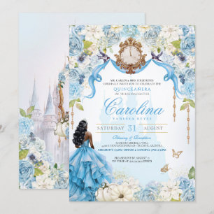 Cinderella Blue Elegant Royal Princess Quinceanera Invitation