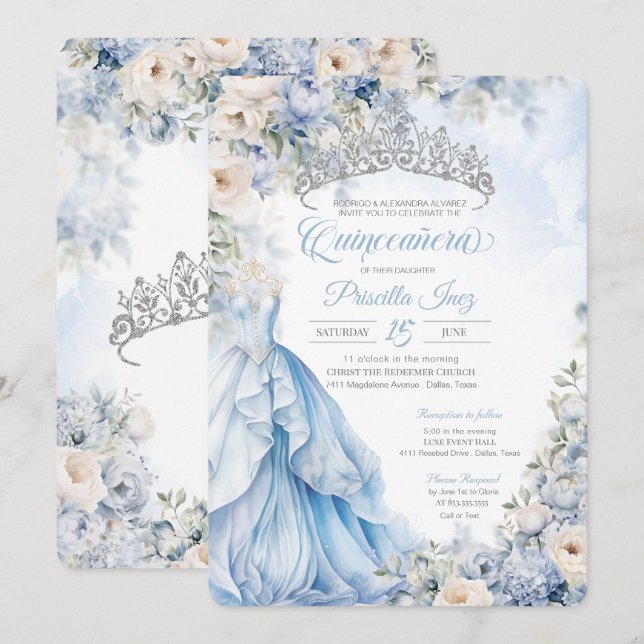 Cinderella Blue Princess Fairytale Quinceañera Invitation (Front/Back)