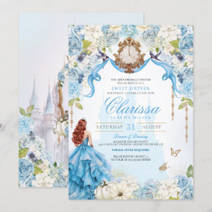 Cinderella Blue Royal Sweet 16 Princess Birthday  Invitation