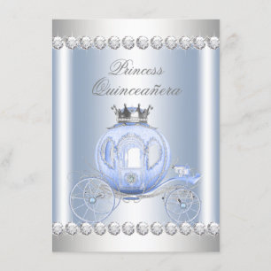 Cinderella Blue Silver Princess Quinceanera Invitation