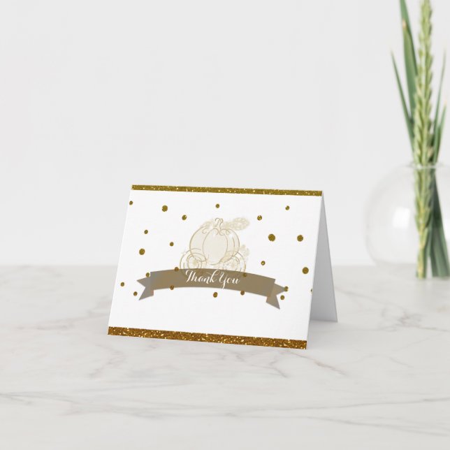 Cinderella Carriage Gold Glitter Thank You Card (Front)