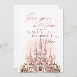 Cinderella Castle Princess Pink Birthday Party Invitation