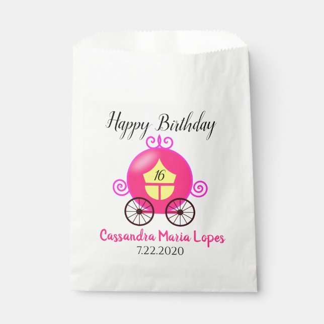 Cinderella Coach Girl Birthday Party Favour Bags (Front)