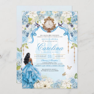 Cinderella Elegant Blue Rose Princess Quinceanera Invitation