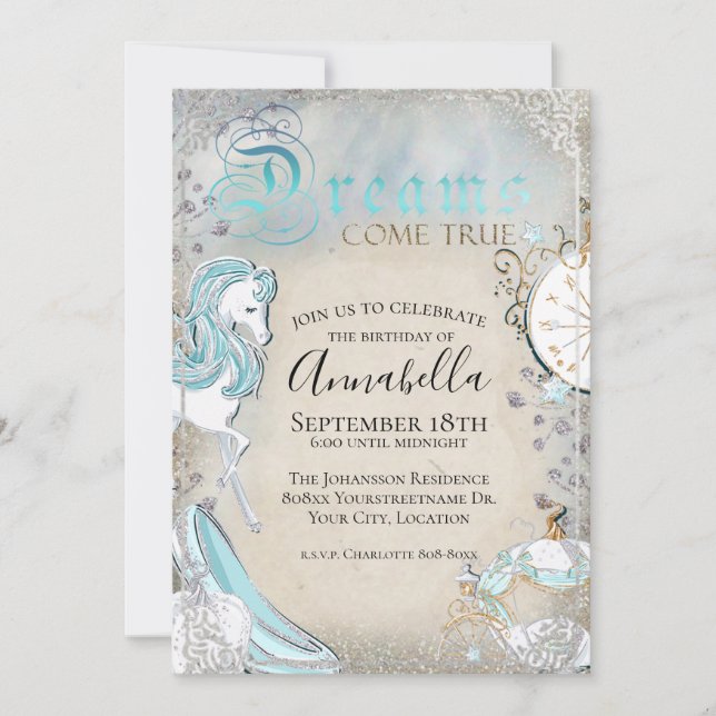 Cinderella Fairy Tale Dreams Come True Invitation (Front)