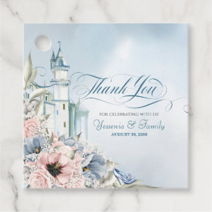 Cinderella Fairy Tale Light Blue Pink Thank You Favour Tags