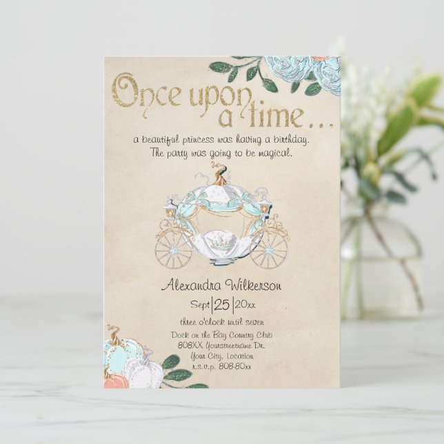 Cinderella Fairy Tale Princess Carriage Invitation (Standing Front)