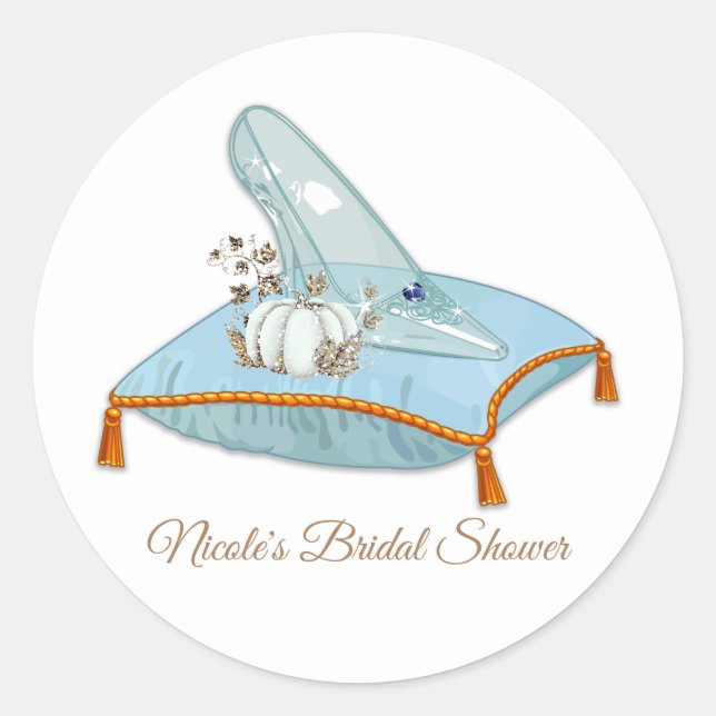 Cinderella Glass Slipper Elegant Bridal Shower Classic Round Sticker (Front)
