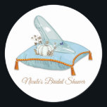 Cinderella Glass Slipper Elegant Bridal Shower Classic Round Sticker<br><div class="desc">Customise with any text you want.</div>