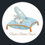 Cinderella Glass Slipper Elegant Bridal Shower Classic Round Sticker<br><div class="desc">Customise with any text you want.</div>