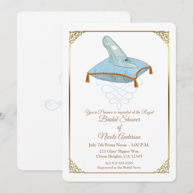 Cinderella Glass Slipper Elegant Bridal Shower Inv Invitation (Front/Back)